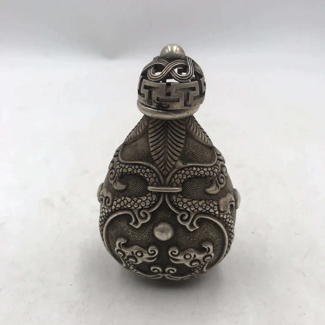 Vintage Collectible Bottles - Chinese White Bronze Snuff Bottle Double-sided
